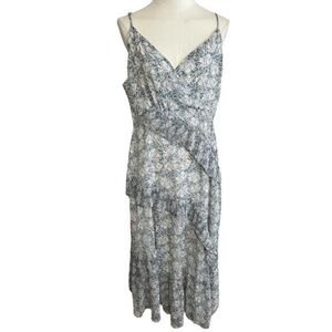 LULUS Floral Midi Dress Blue Teal Pleated Slit Strapless size XL Vacation Party‎